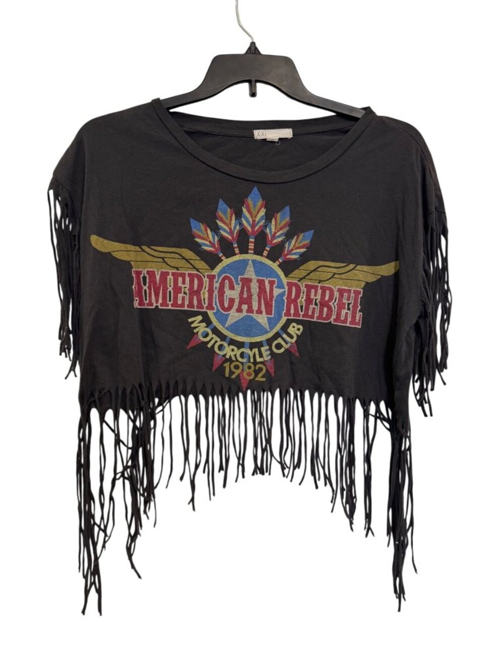 American Rebel Motorcycle Club Fringe Cropped Graphic Tee Black M